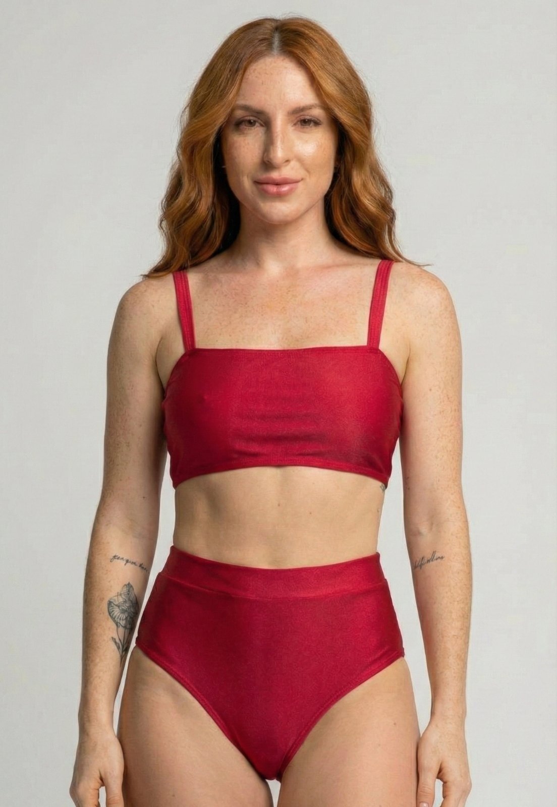 Biquíni Top Faixa WLS Modas Hot Pants Estampado Cintura Alta Vermelho