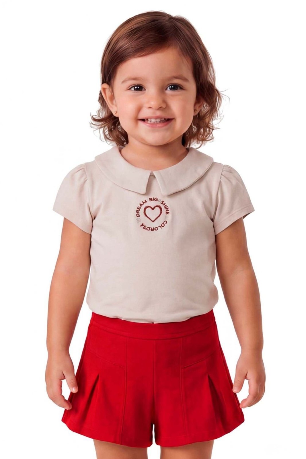 Infantil - Conjunto Menina Coração Gola Colorittá Vermelho