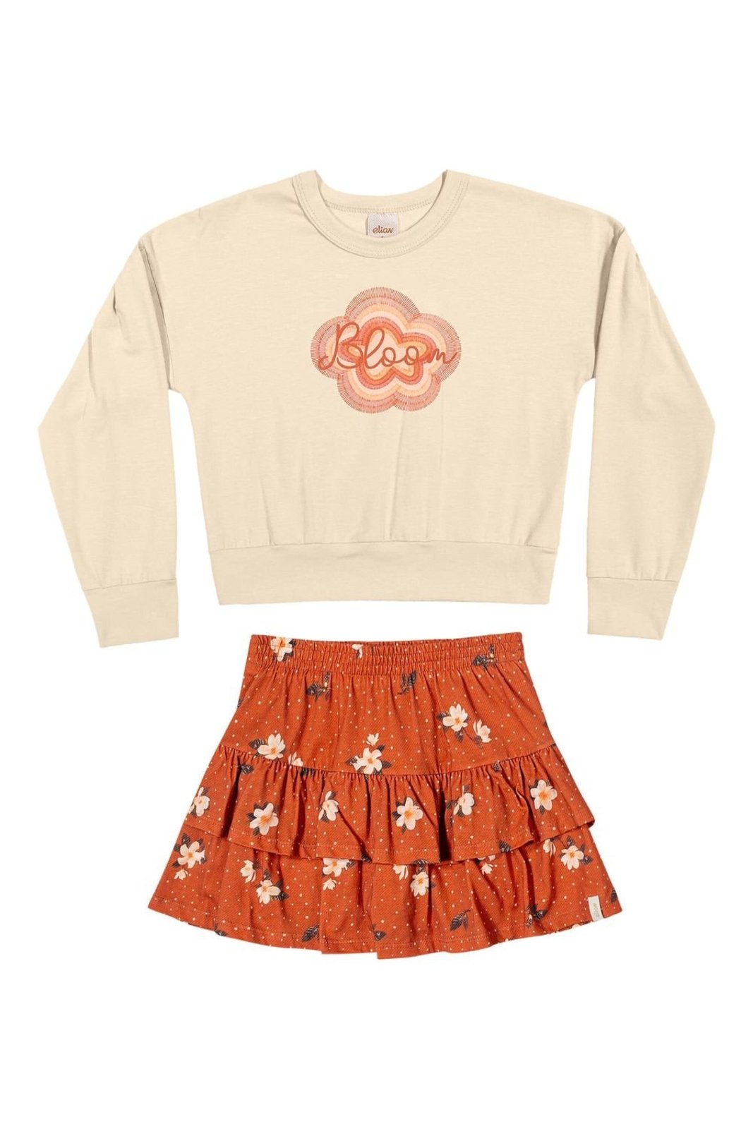 Infantil - Conjunto Menina Bloom Com Babados Elian Bege