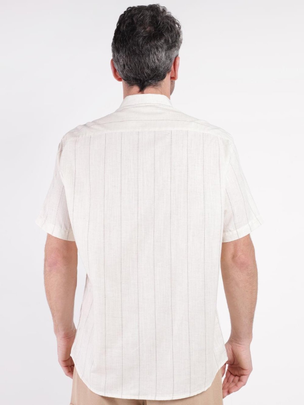 Vista 3 Camisa Manga Curta Eletrón Masculina bege Elétron bege