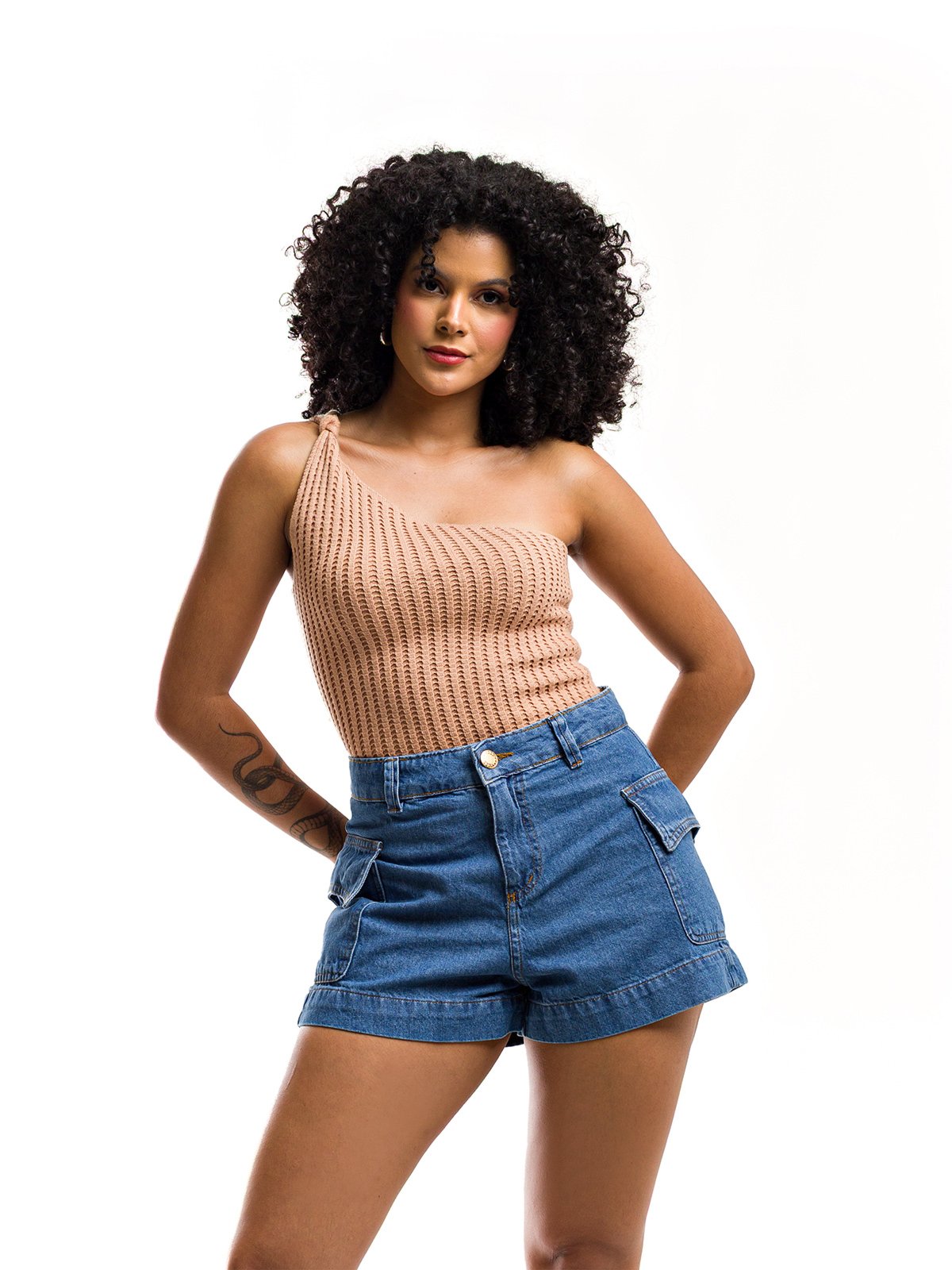 Short Restrito Jeans Premium Cargo com Bolsos Laterais – Azul