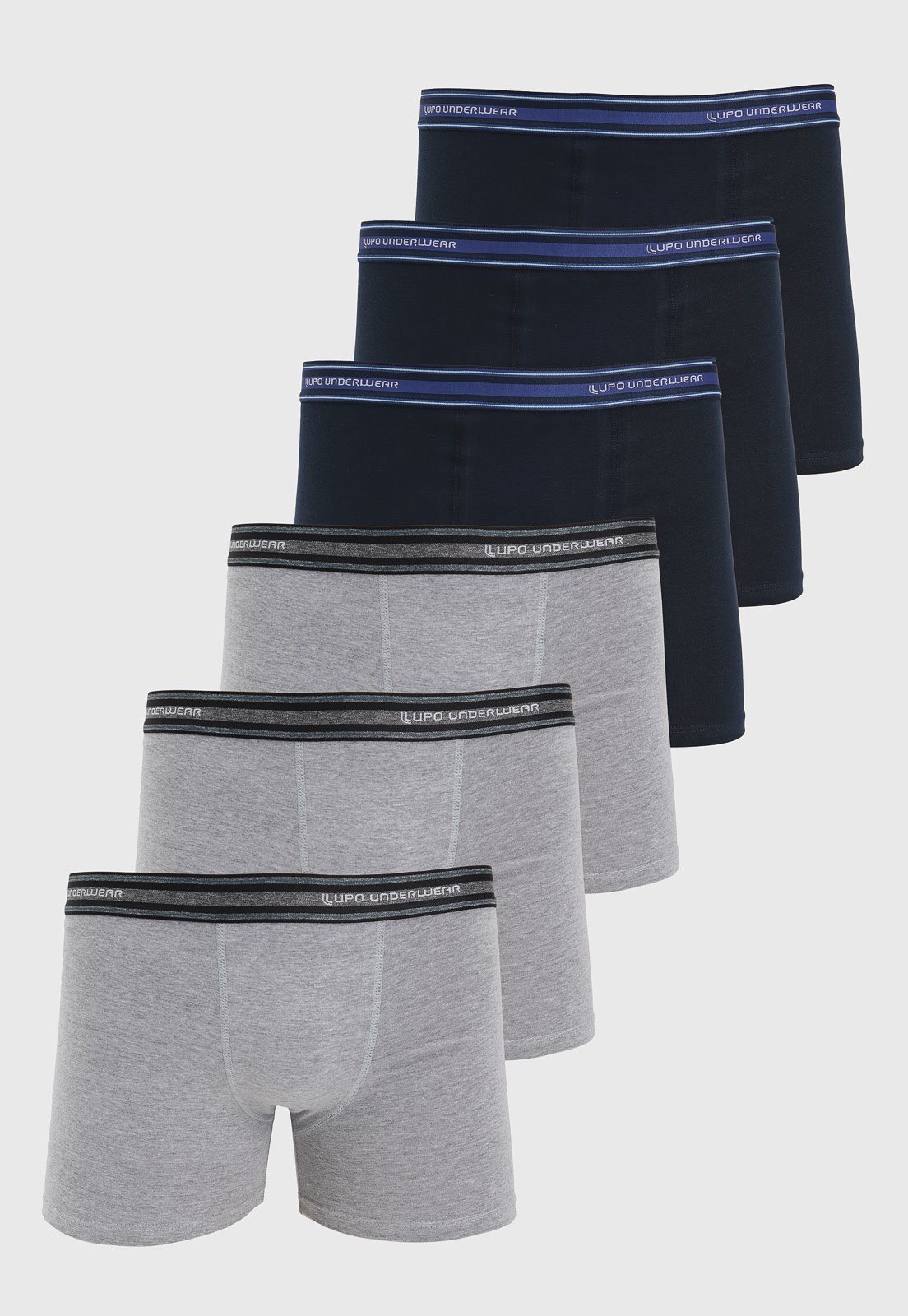 Kit 6pçs Cueca Lupo Boxer Logo Cós Cinza