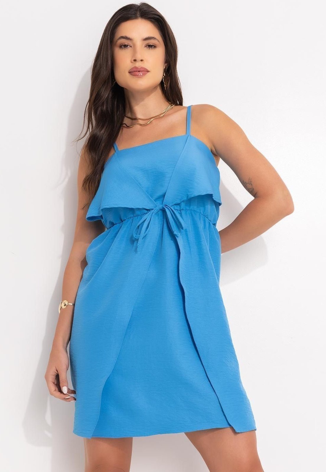 Vestido Em Crepe Plano Azul Quintess
