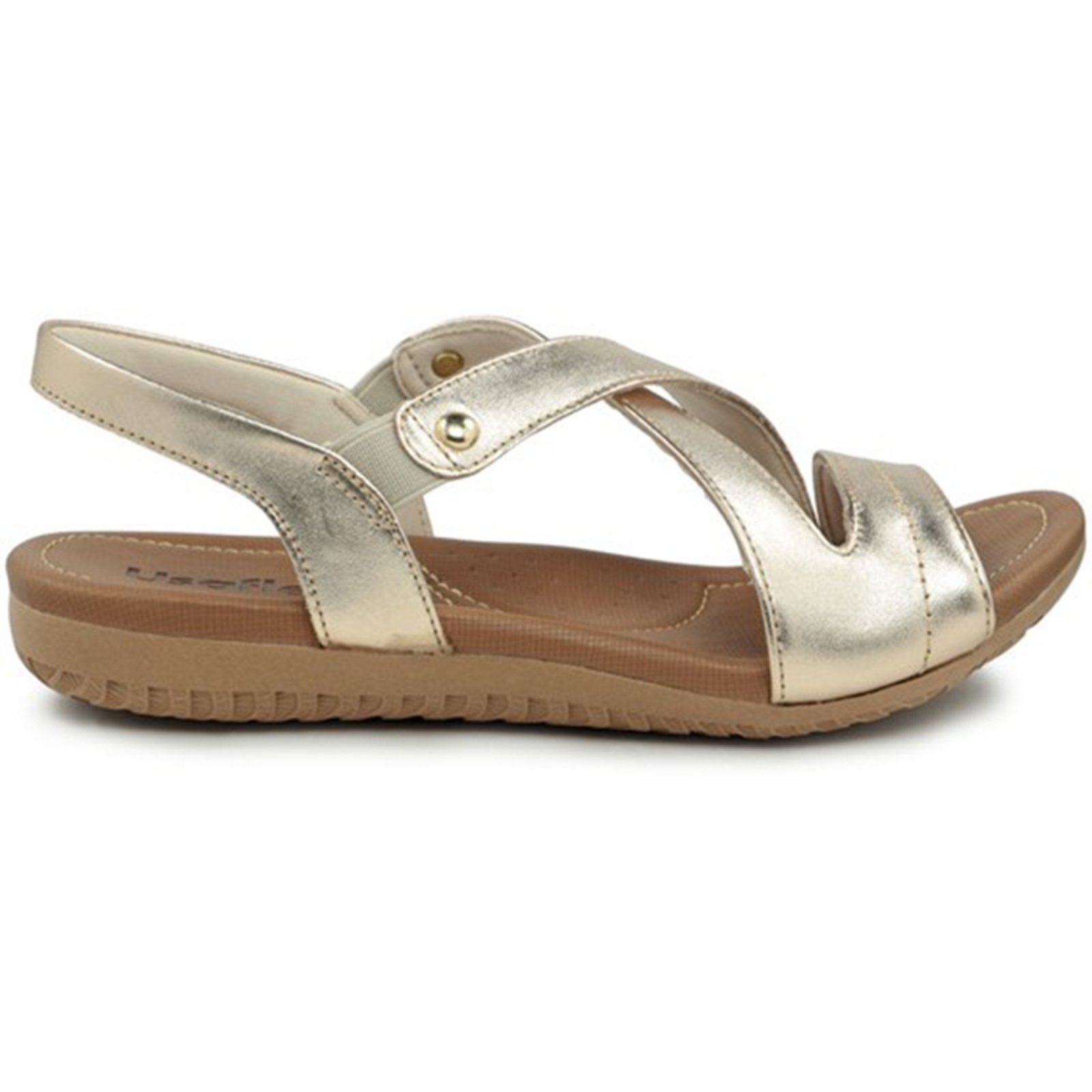 Sandália Usaflex Rasteira Couro Elastico Conforto R1804 Prata Velha -086