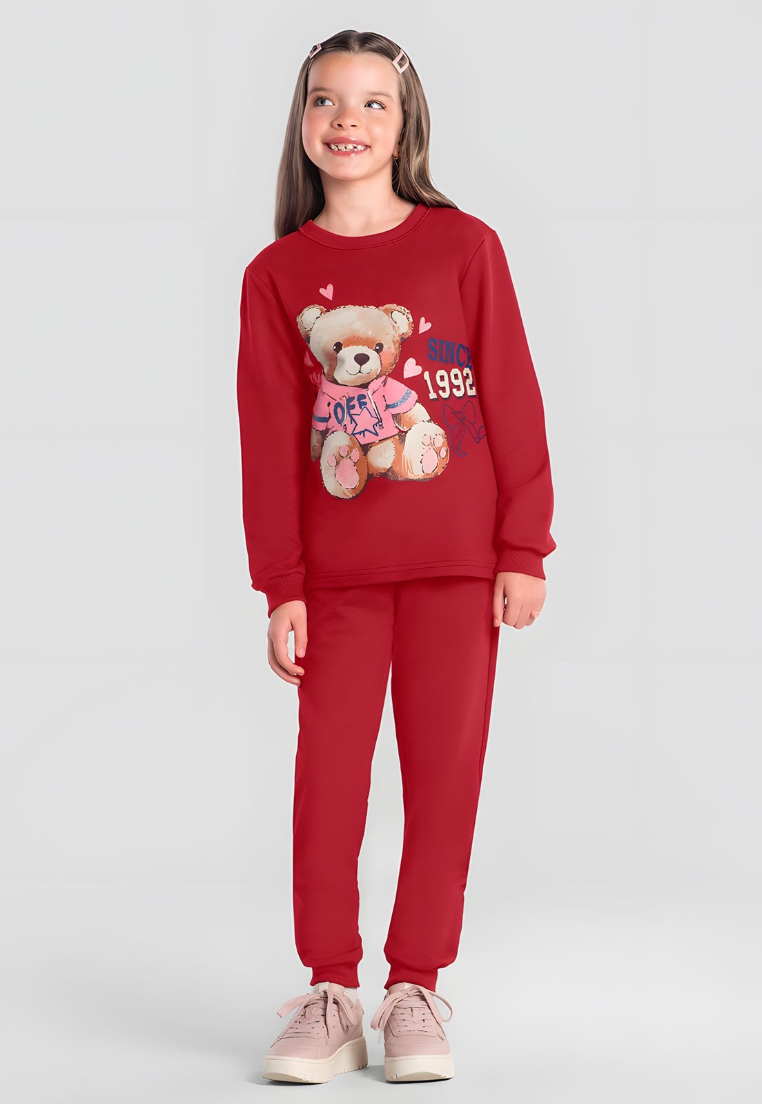 Infantil - Conjunto Brandili Blusa Estampa Ursinho e Calça Vermelho