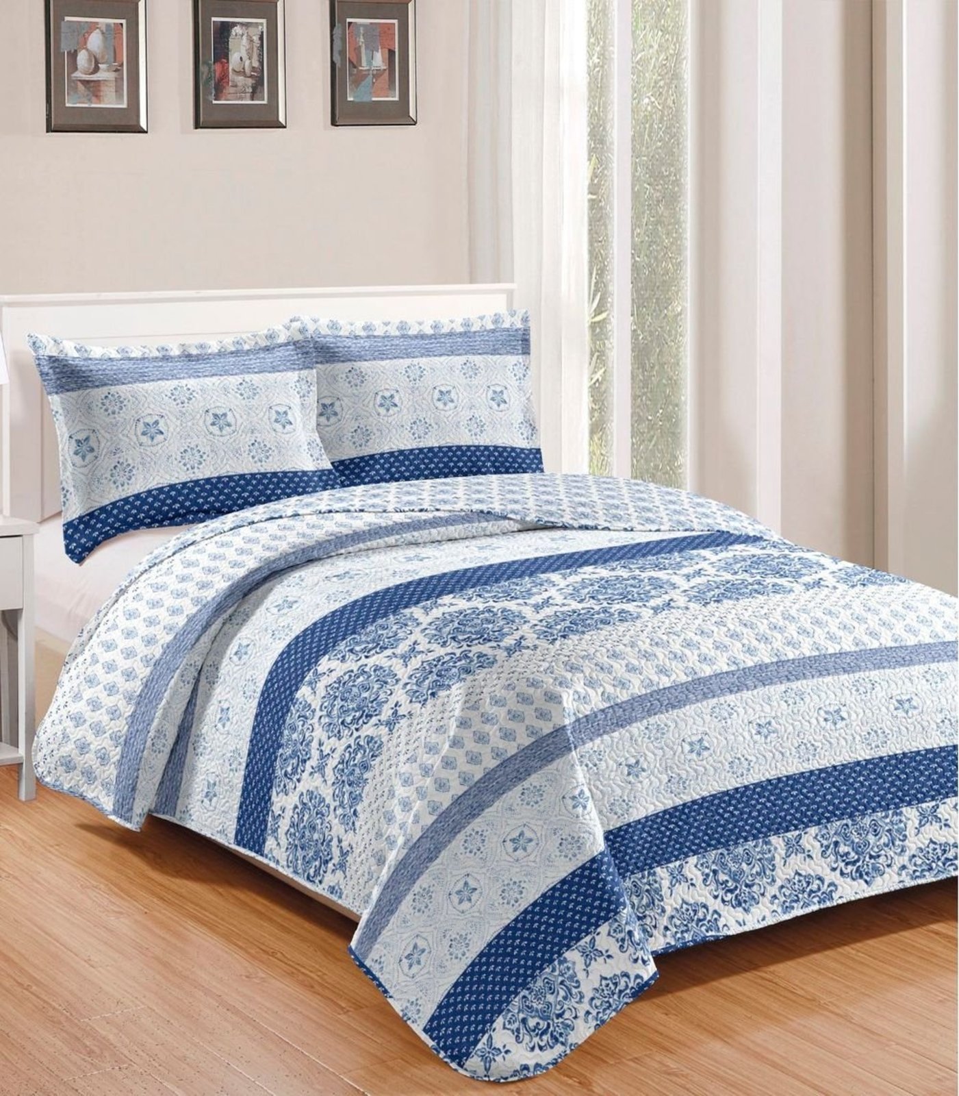 Colcha King Bouti Patchwork Microfibra Rozac Azul