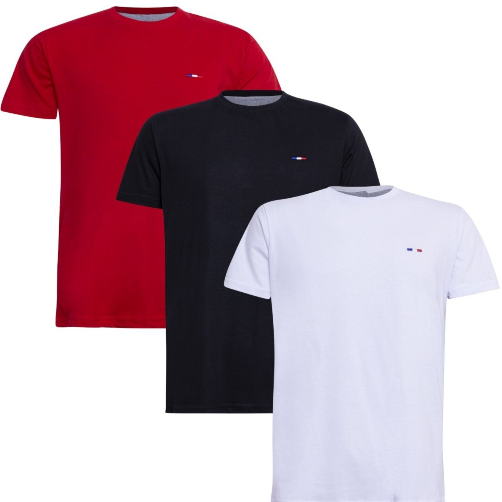 Kit 3 Peças Camisetas Básicas Masculina FMF Vermelho Preto Branco em Algodão Premium no Estilo Tommy Bordado França