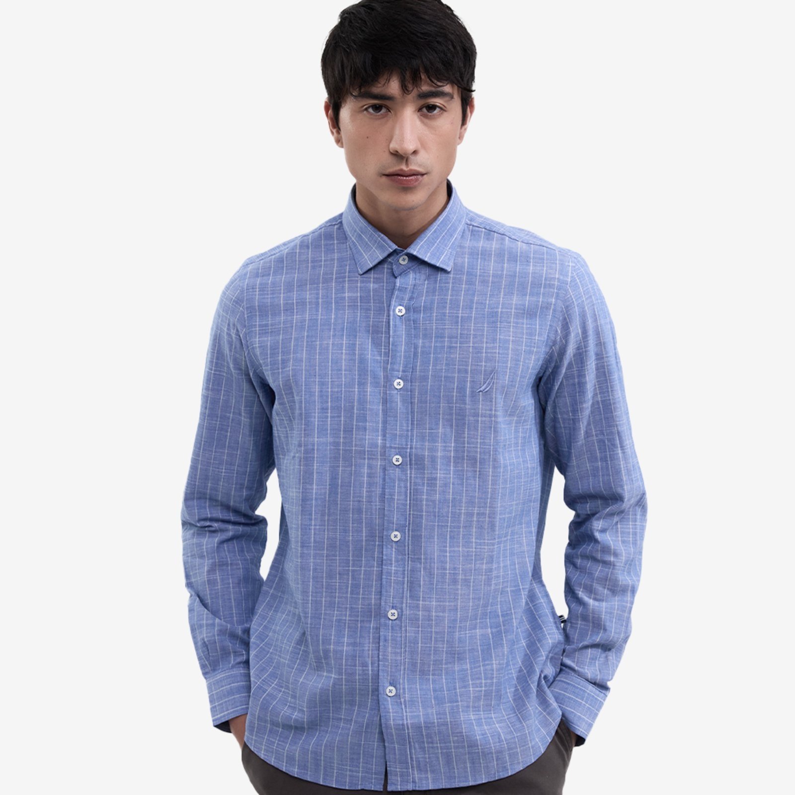 Camisa Nautica Manga Longa Listrada Azul Jeans