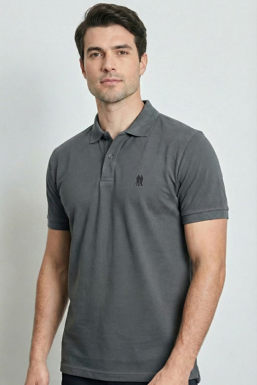 Polo Piquet Lisa Com Botão Polo Wear Cinza Escuro