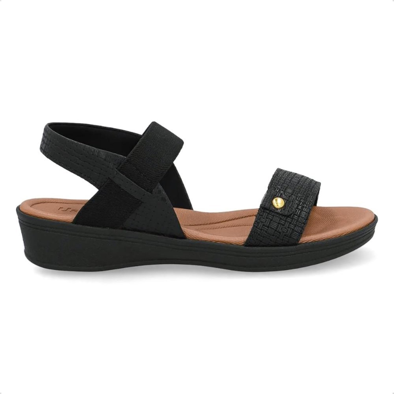 Sandália Usaflex Feminina Couro Tira Elástico Casual UD04004 Preto