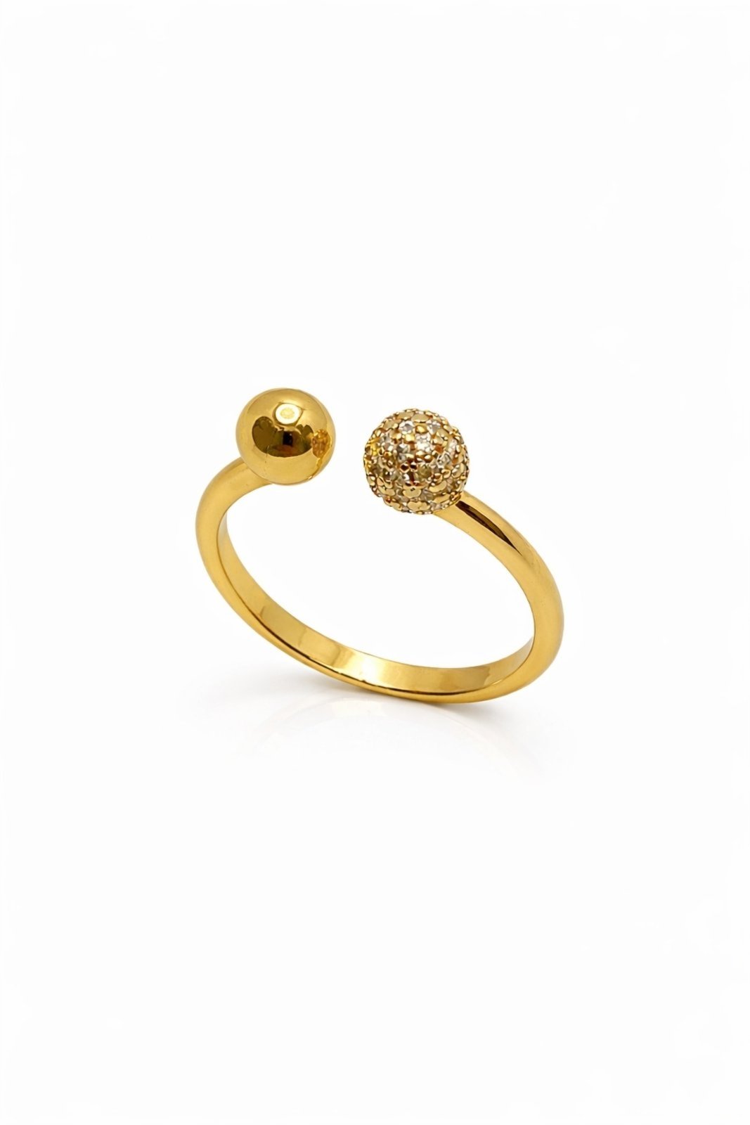 Anel Ajustável Esfera e Zircônias Banhado a Ouro 18k
