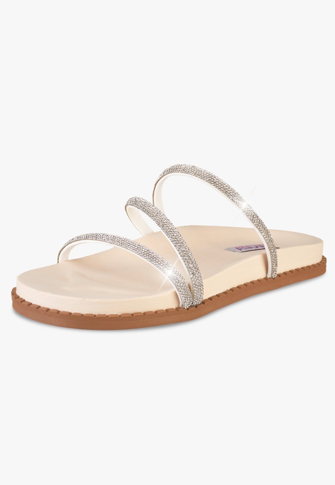 Sandália Rasteira Papete Feminina com Strass Confortável Macia Off-White