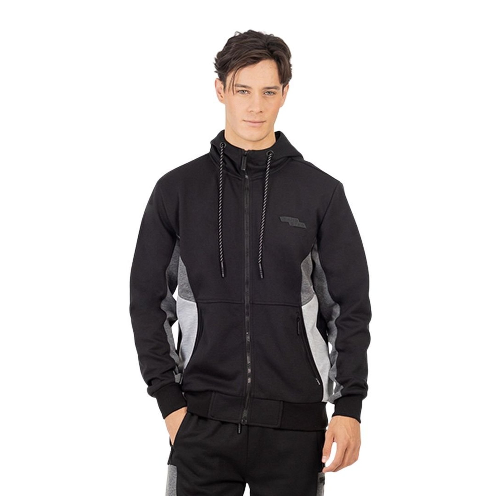 Jaqueta Gangster Masculina Moletom Capuz Zíper Preta Inverno