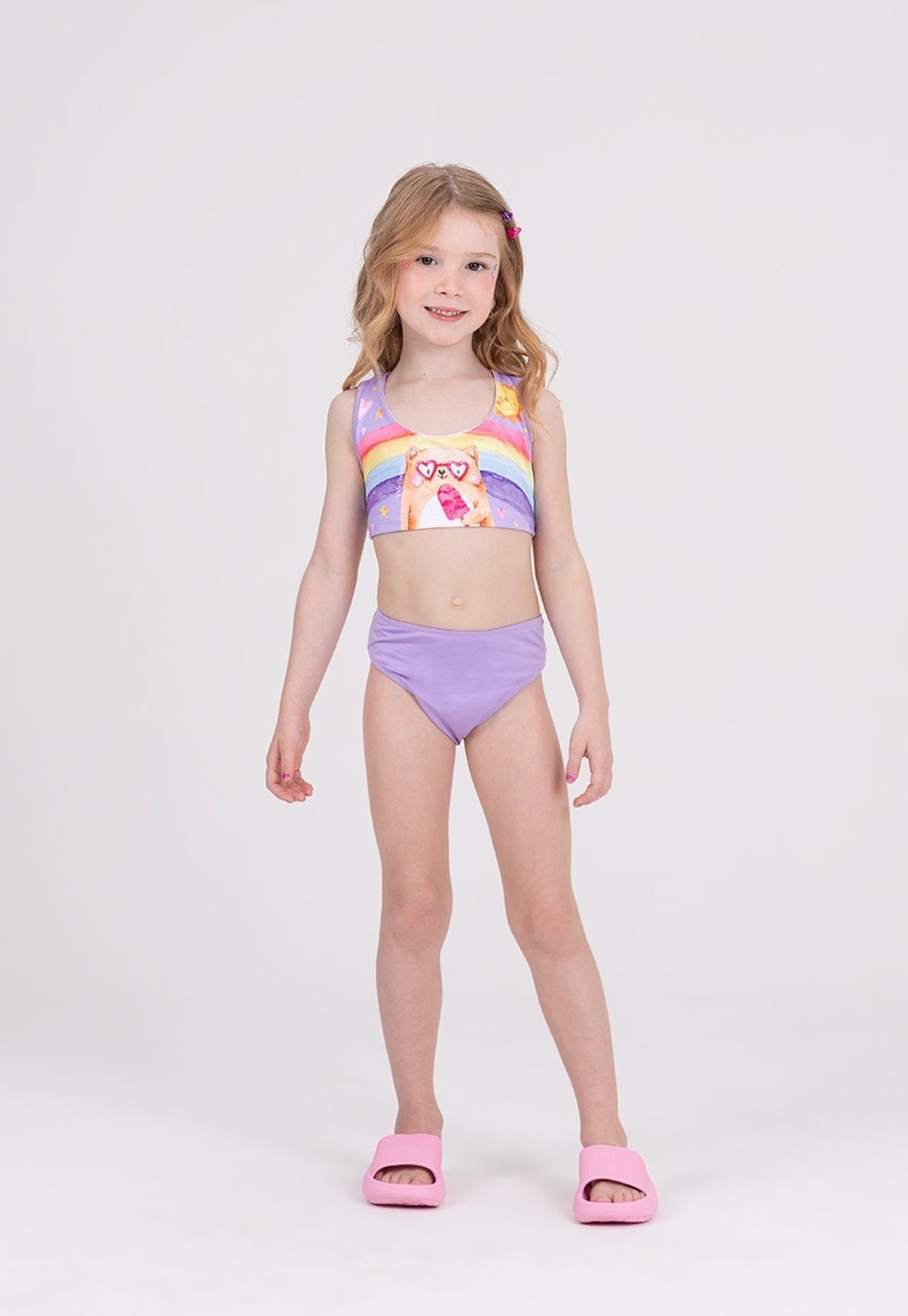 Conjunto Cropped UV 50+ Ursinho Lilás