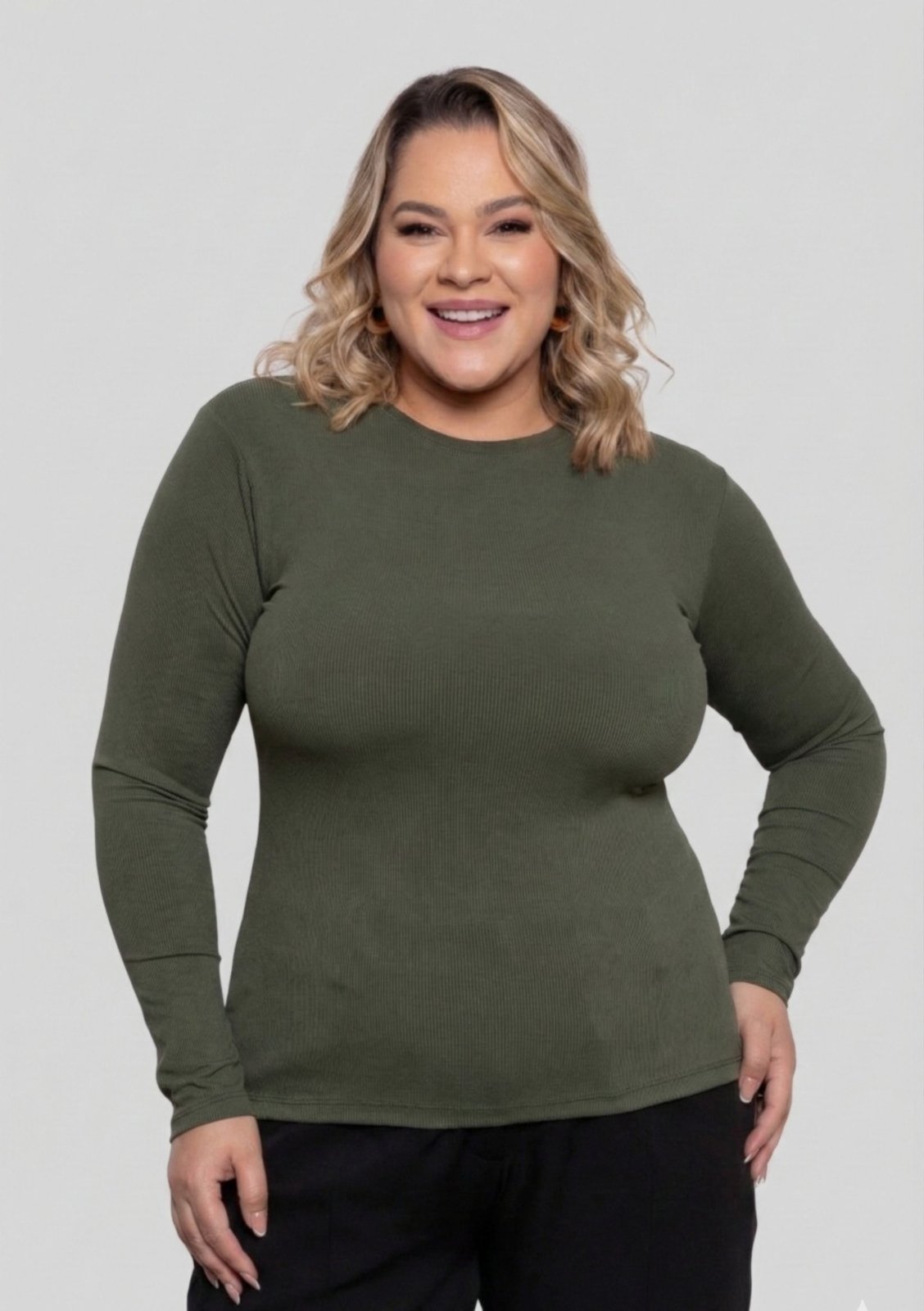 Blusa Manga Longa Plus Size D Bell Outlet Fashion Verde Militar