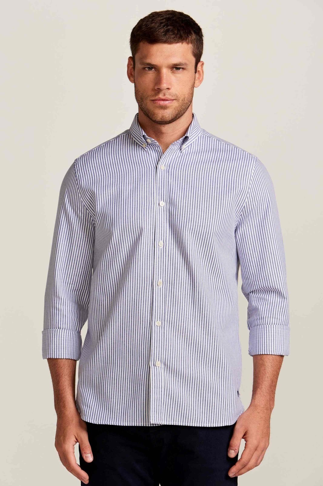 Camisa Bd Oxford Listras Branco E Marinho Zapälla Azul