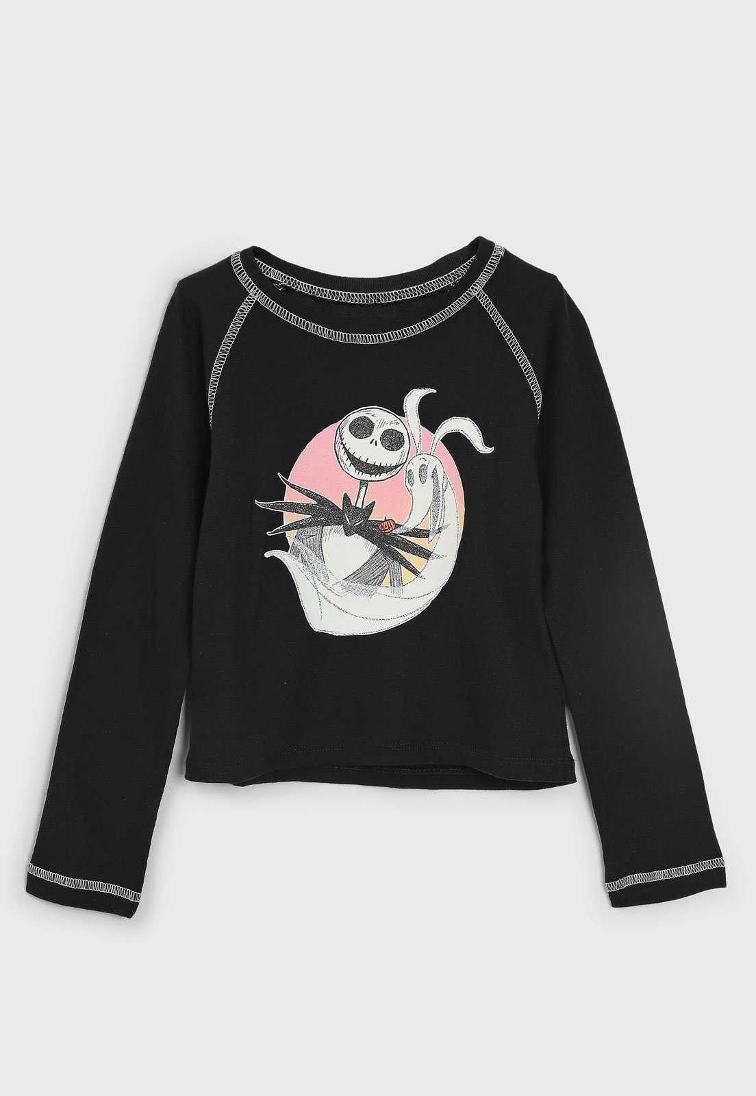 Infantil – Camiseta GAP Jack Skellington Manga Longa Preta