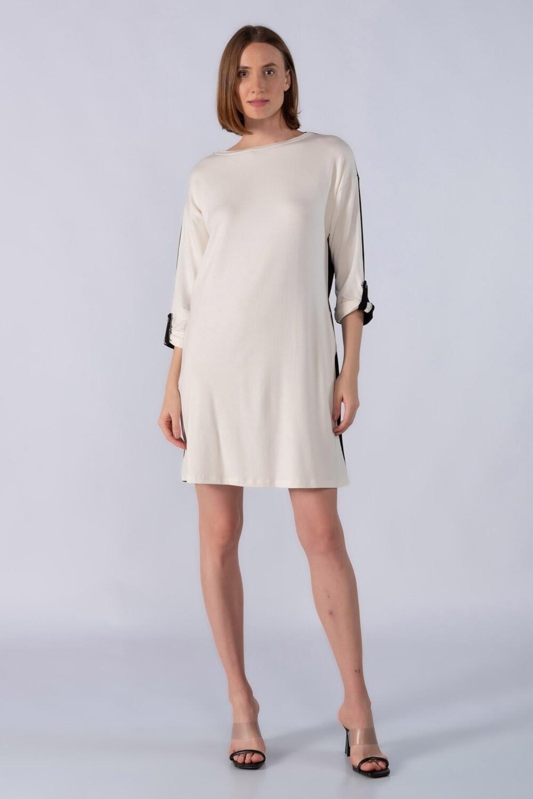 Vestido malha manga 3/4 com bolsos Branco
