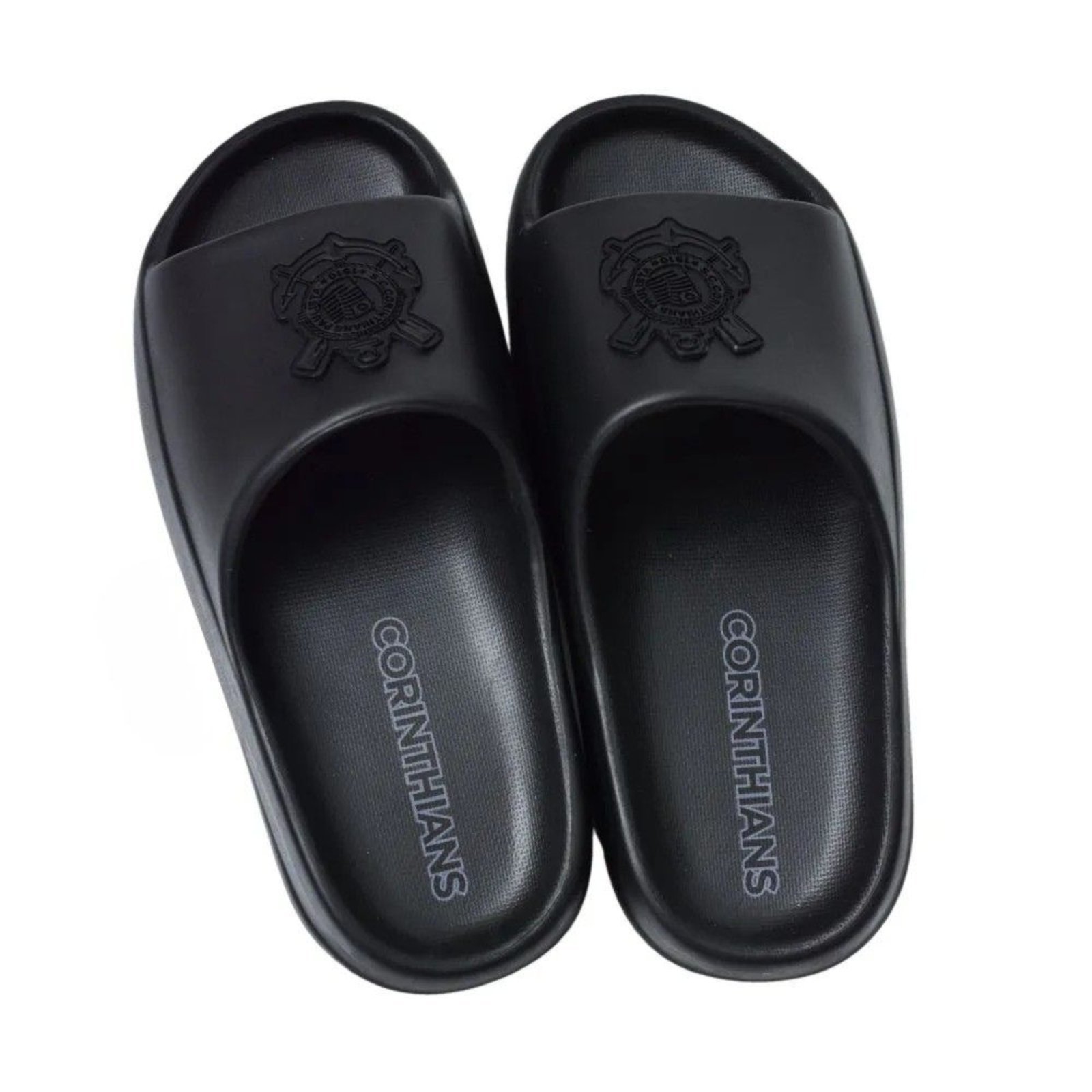 Chinelo Nuvem Corinthians Slide Oficial Licenciado All Black Preto