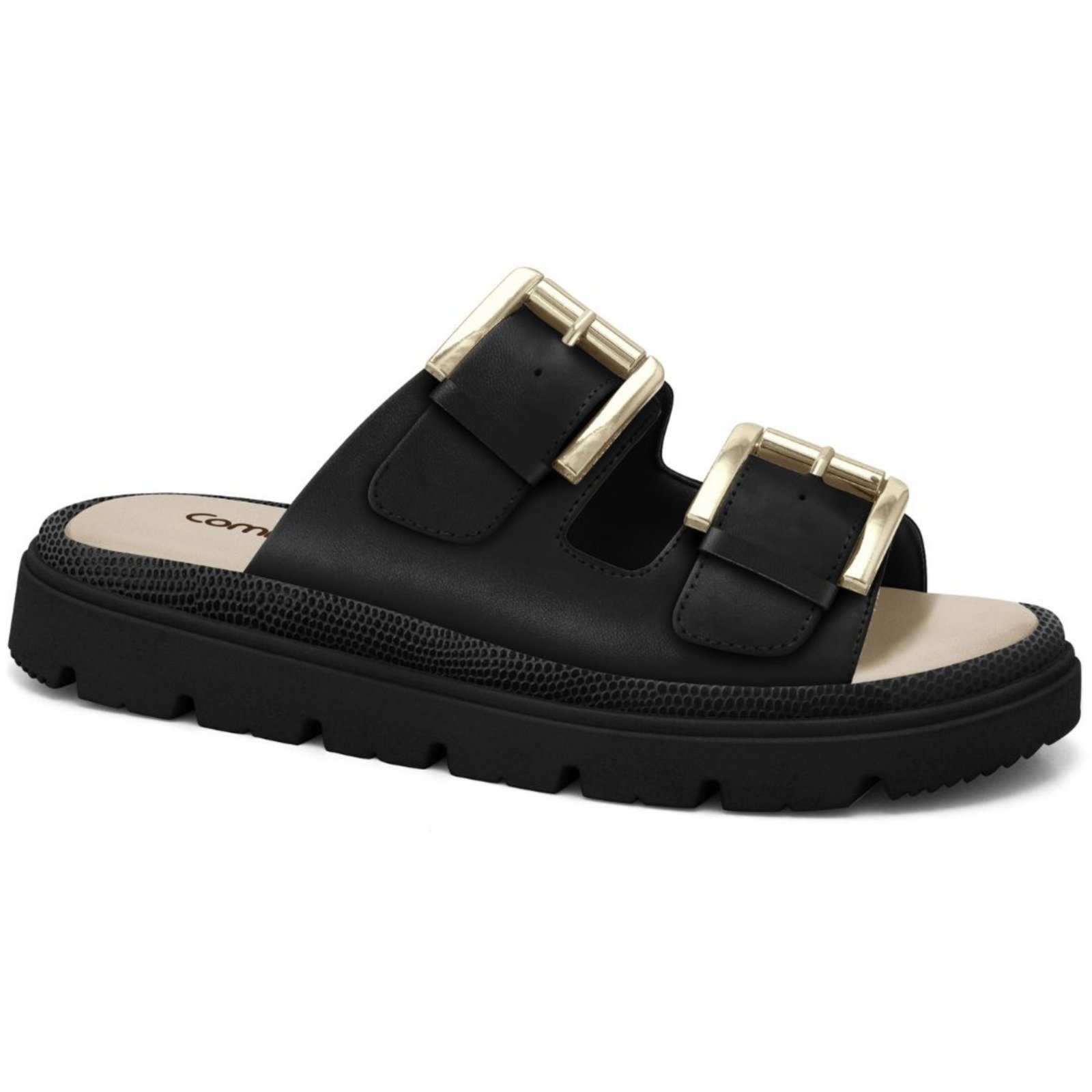 Chinelo Feminino Preto Comfortflex Fivela Flatform 2446402-15
