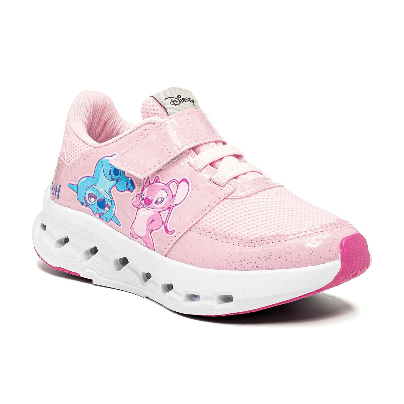 Infantil - Tênis Disney Stitch e Angel Rosa Casual com Faixa Aderente e Cadarço Elástico Solado Leve e Confortável DST59DY