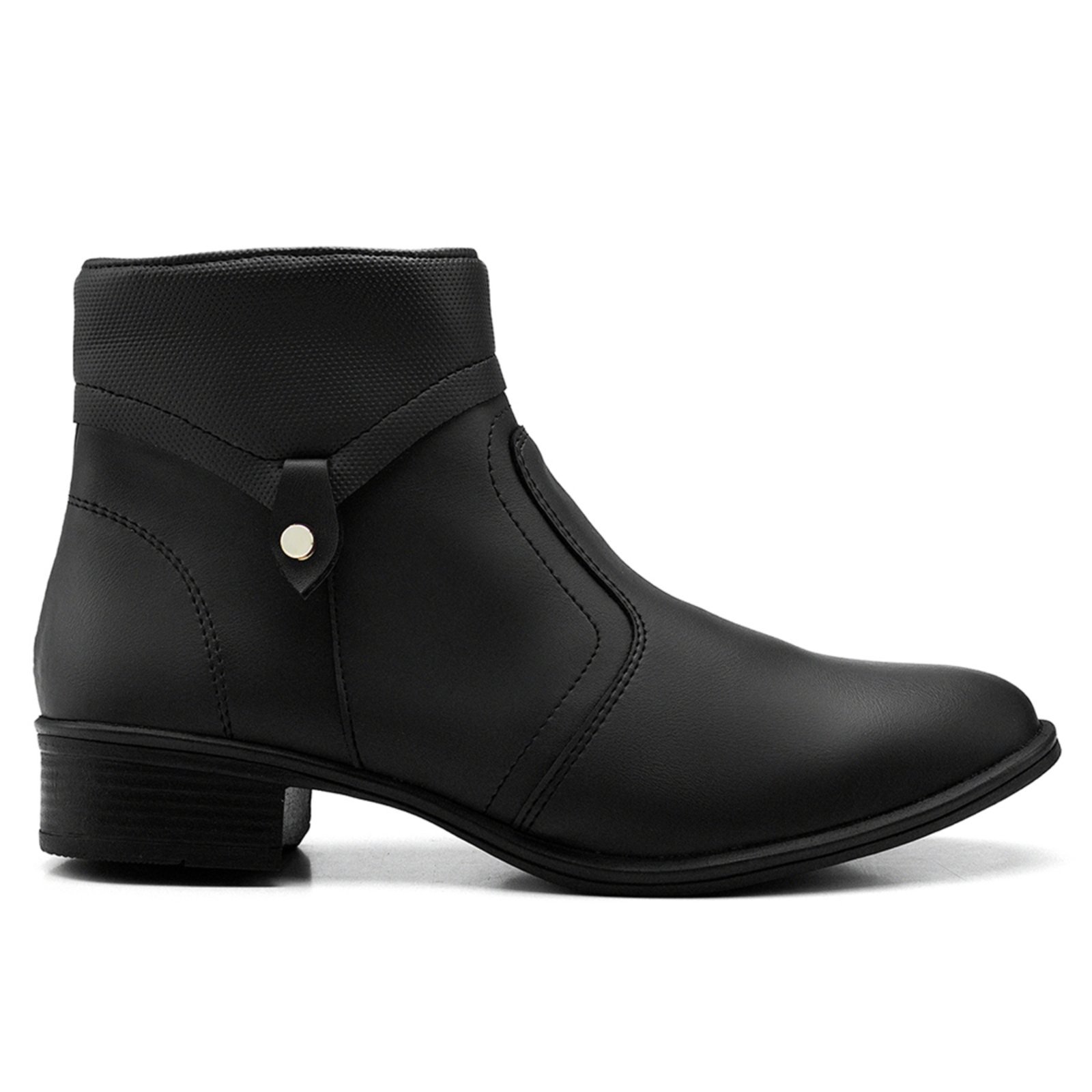 Bota Feminina Cano Curto Salto Baixo Leve Preta