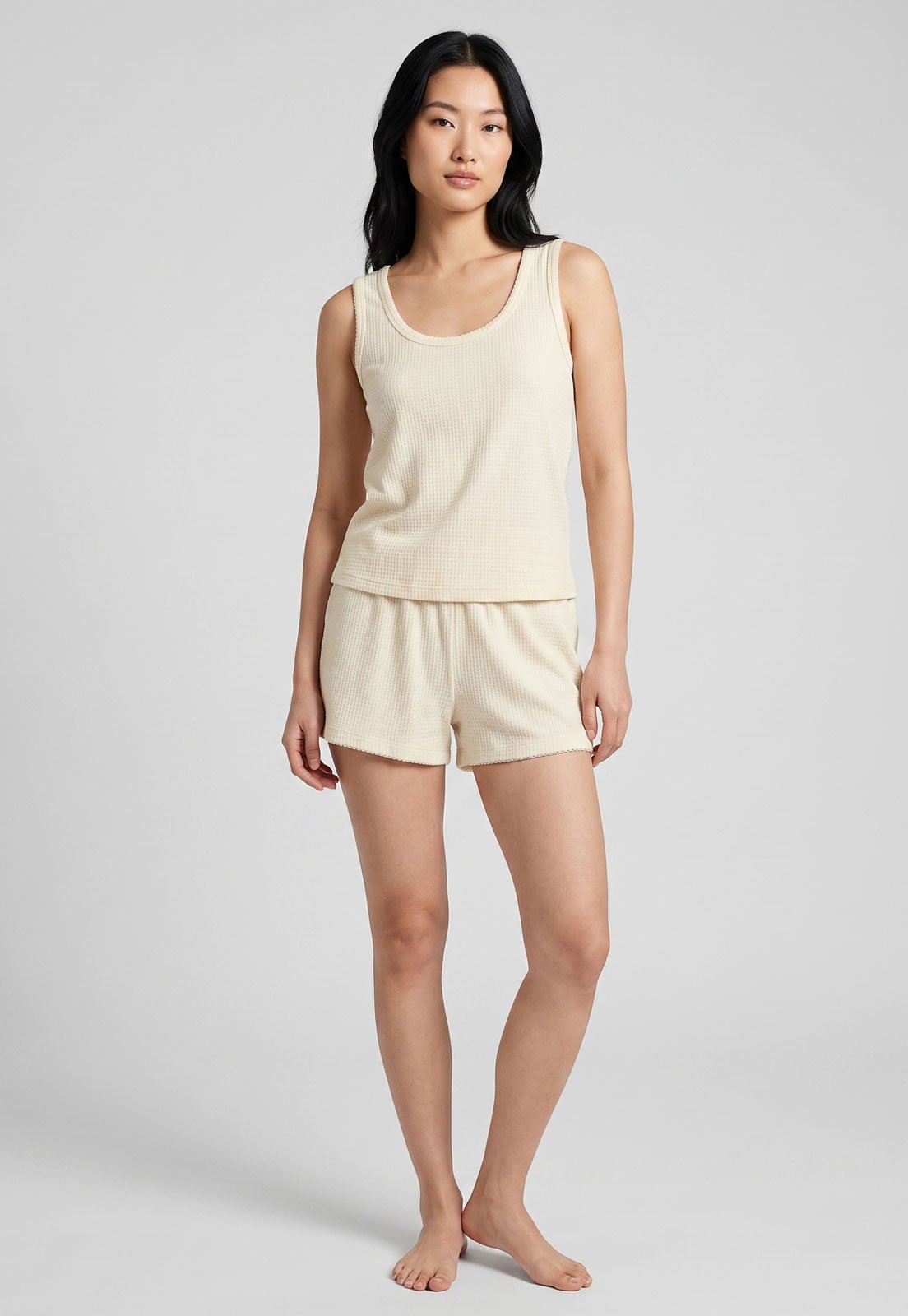 Conjunto Pijama Curto Feminino Hering Top e Short Off-White