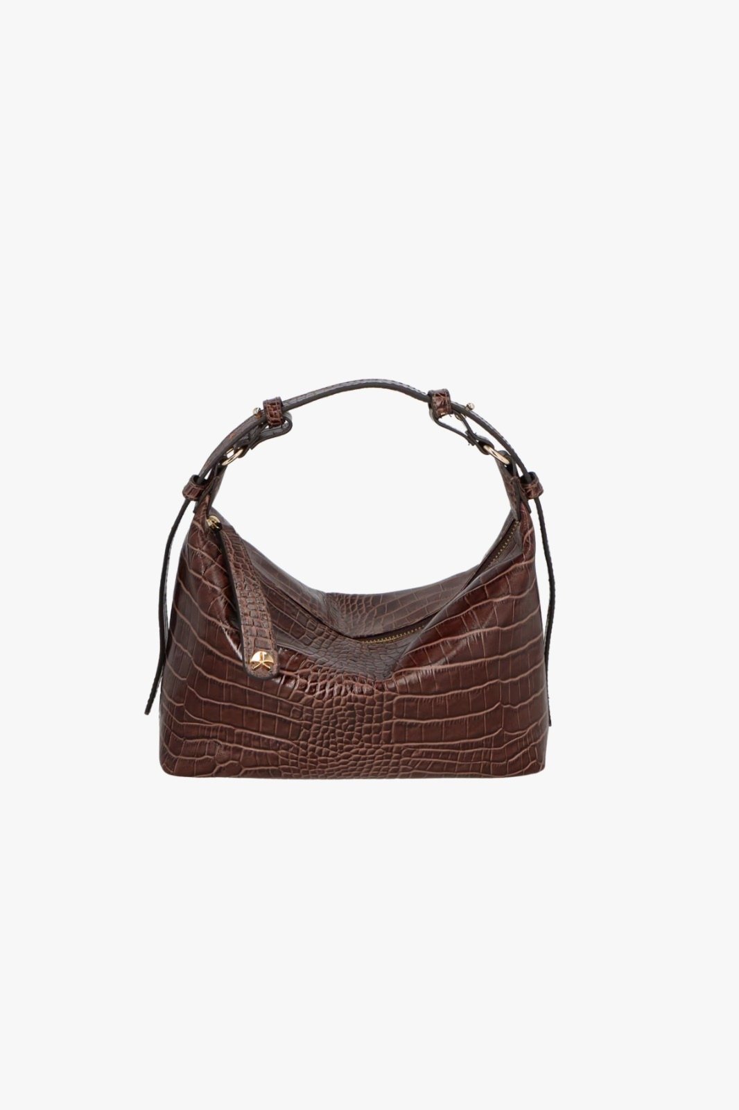 Bolsa Luiza Barcelos Media Em Couro Croco Marrom Cafe