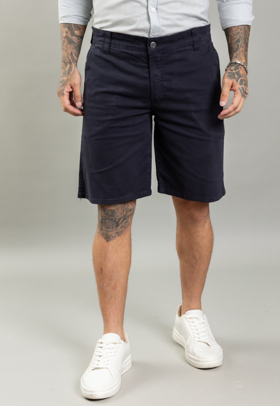 Bermuda Sarja Masculina Casual Slim Color Dialogo Marinho
