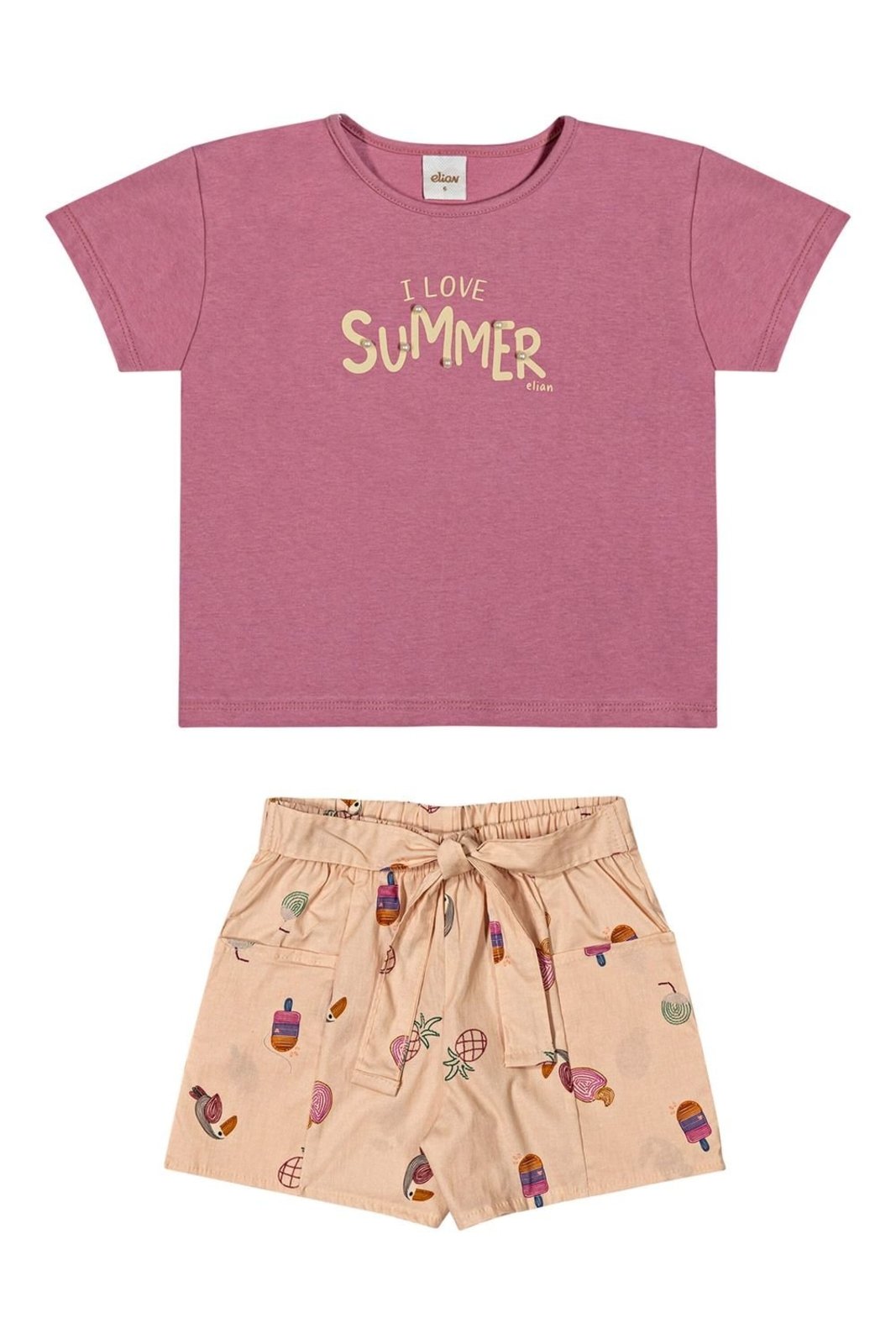 Vista 2 Infantil - Conjunto Menina Tricoline Tropical Elian bege Elian bege