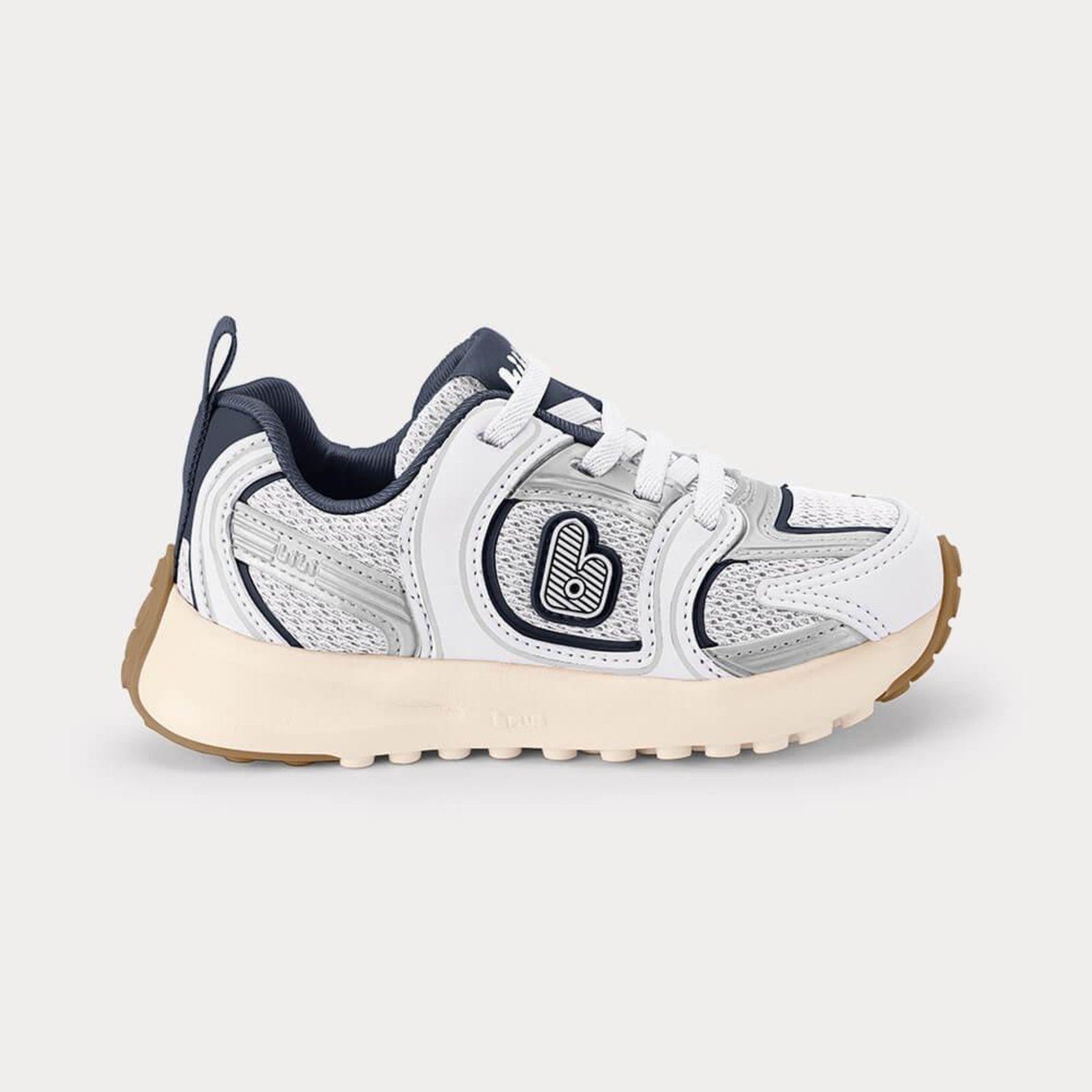 Vista 2 Infantil - Tênis Bibi Jogging Branco com Azul Marinho 22 Calçados Bibi branco azul Calçados Bibi branco azul