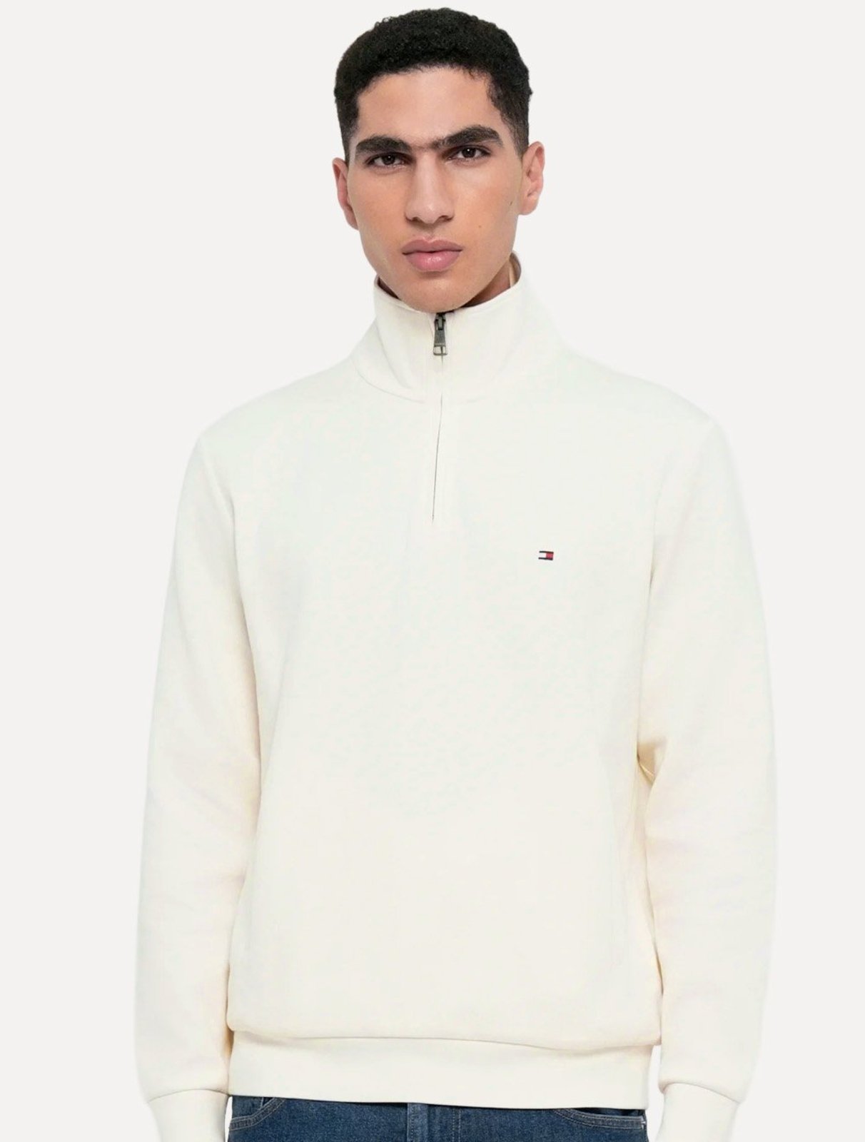 Suéter Tommy Hilfiger Masculino Essential Cotton Half Zip Mock Off White