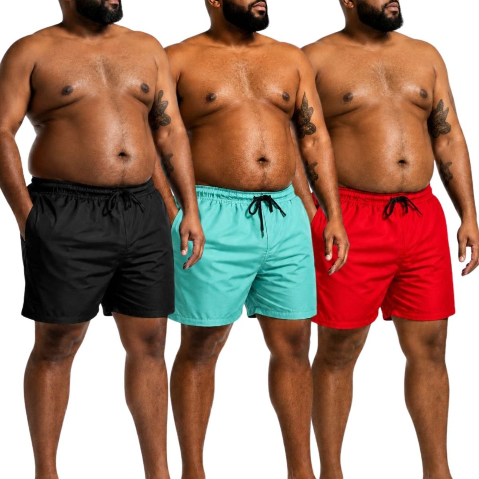 Kit 3 Shorts Masculinos Plus Size Tactel Leve Liso Praia