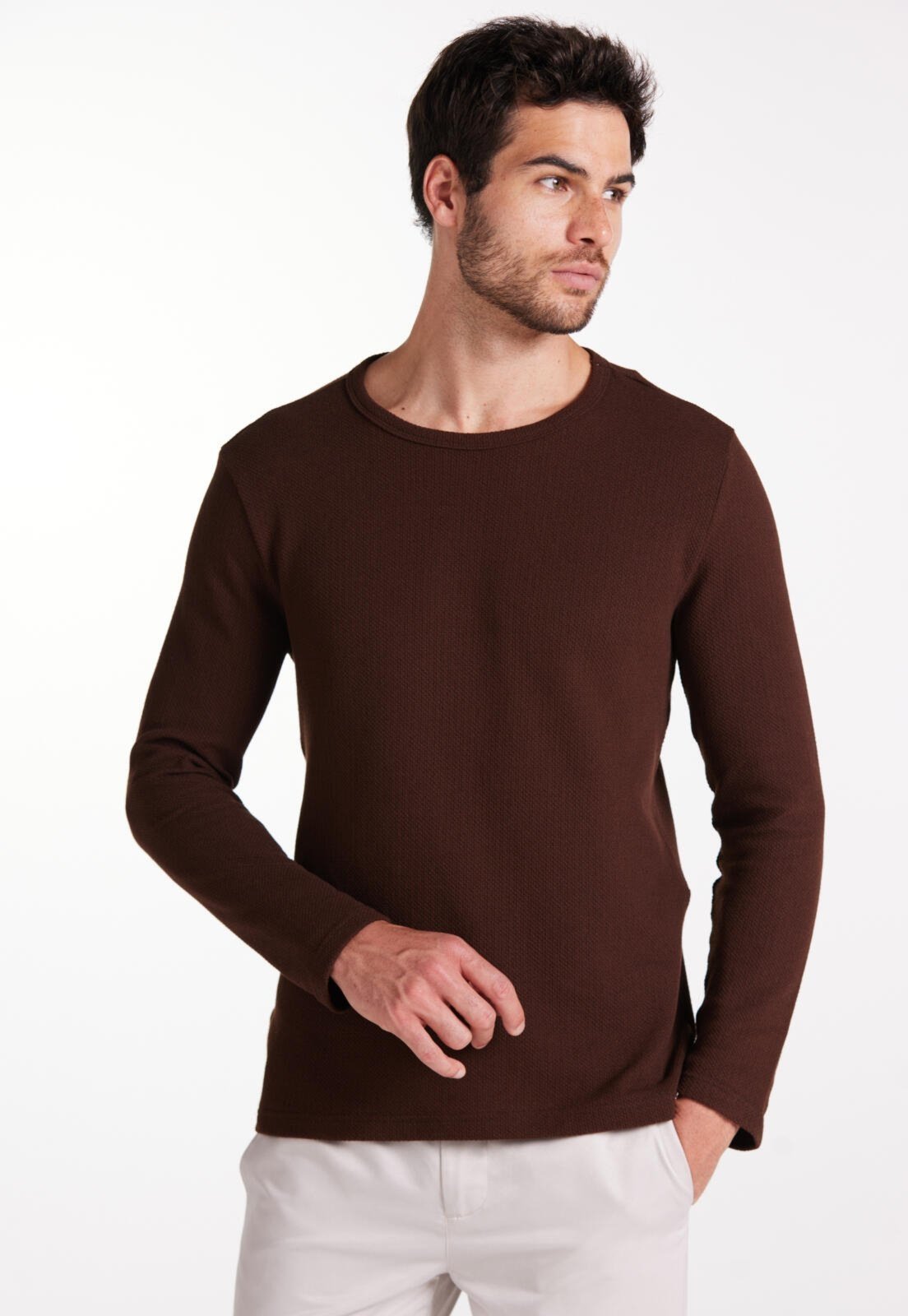 Blusa Slim Malha Tricot Traymon Marrom