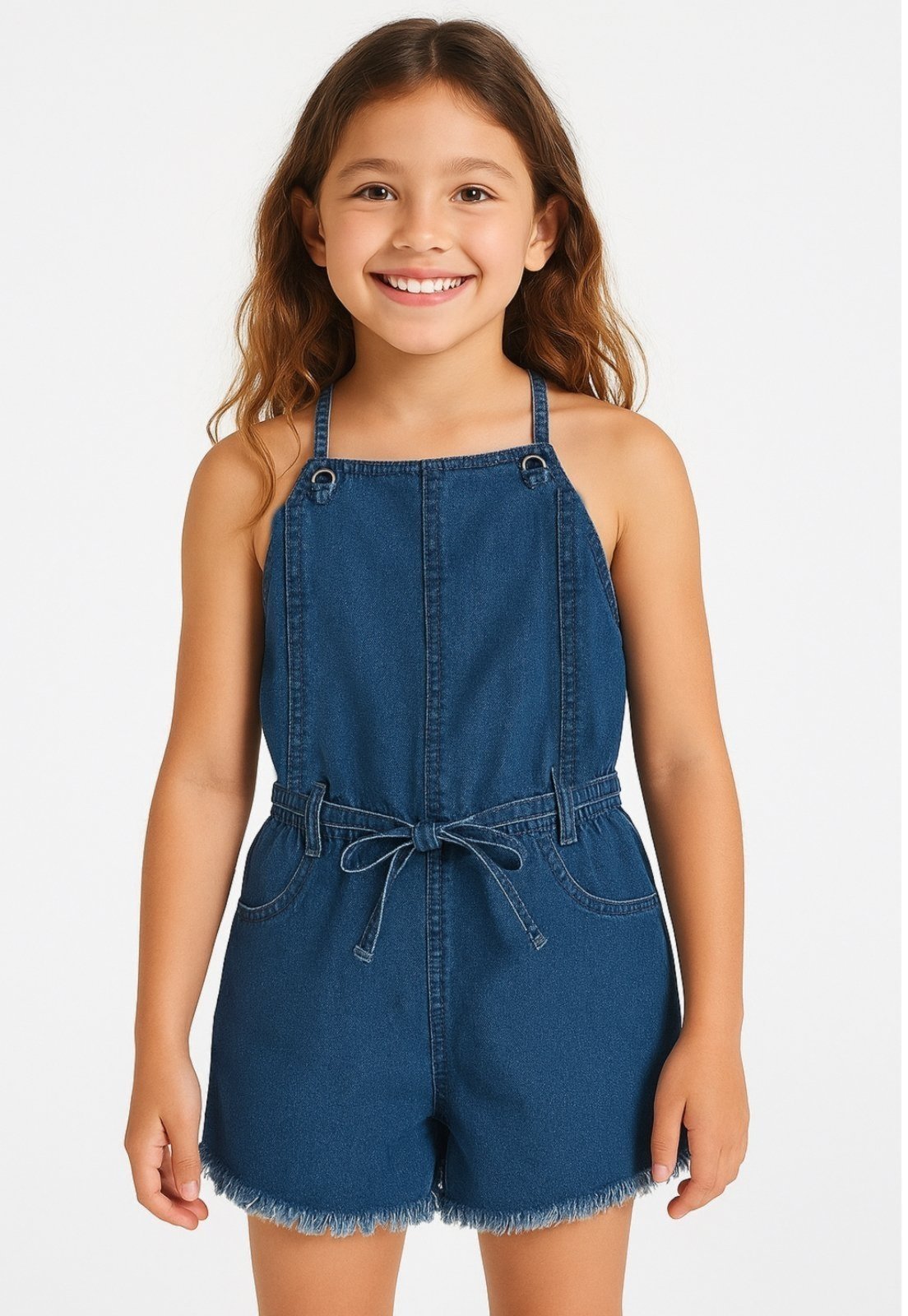 Vista 2 Infantil - Macaquinho Jeans Crawling Moletom Feminino azul Crawling azul