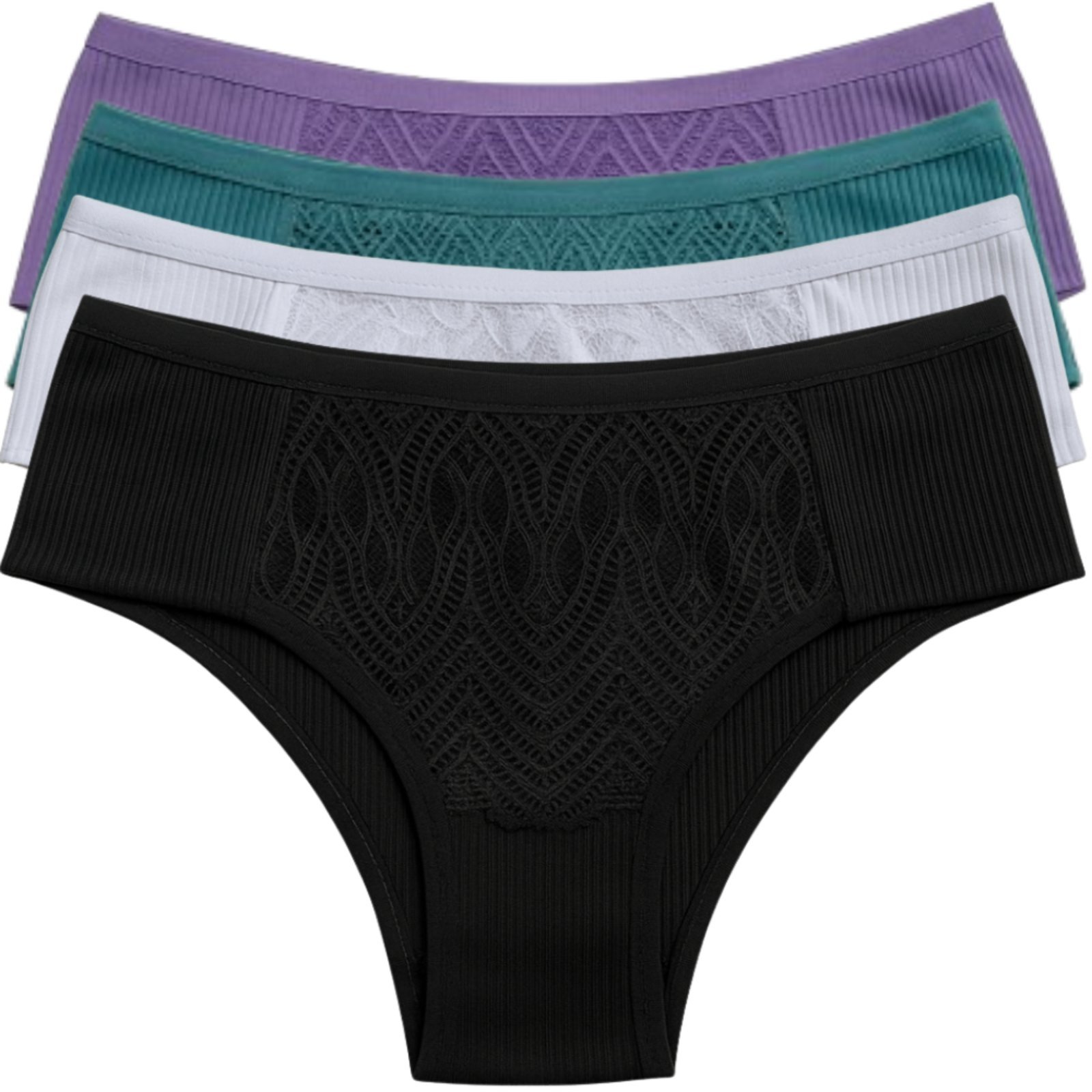 Kit 4 de Calcinha Básica Reflexo Íntimo Detalhes em Renda Frontal Lingerie Tecido Canelado Multicolorido