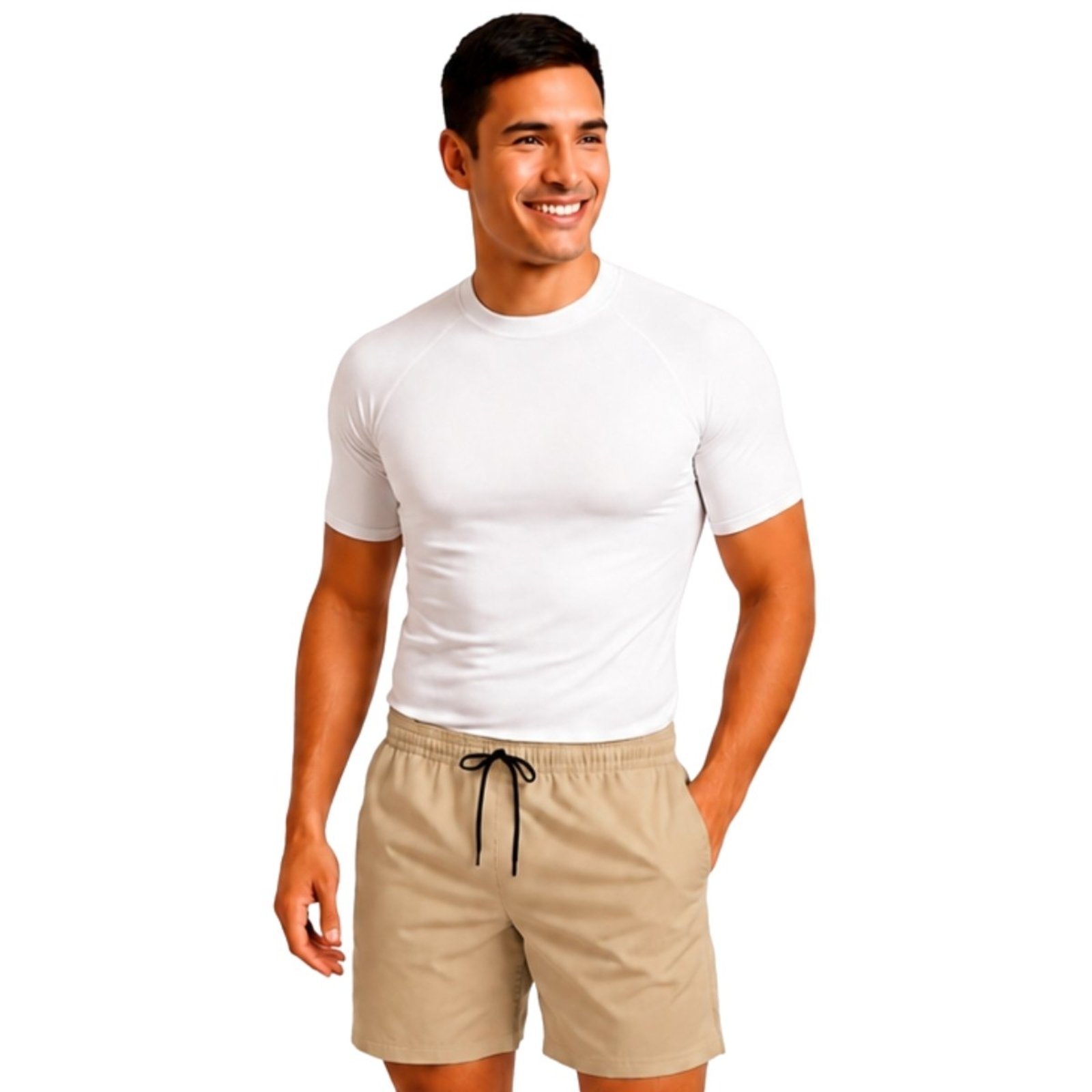 Short Tactel Leve Relaxado Moda Praia Liso Bermuda Masculina Bege