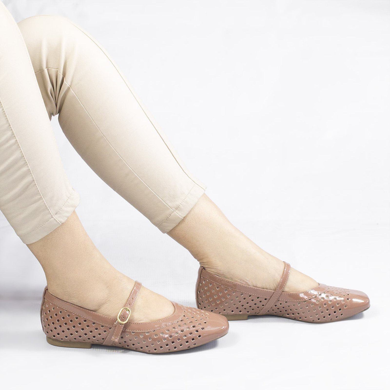 Vista 3 Sapatilha Zatta Lasercut Bico Quadrado Beatriz nude nude