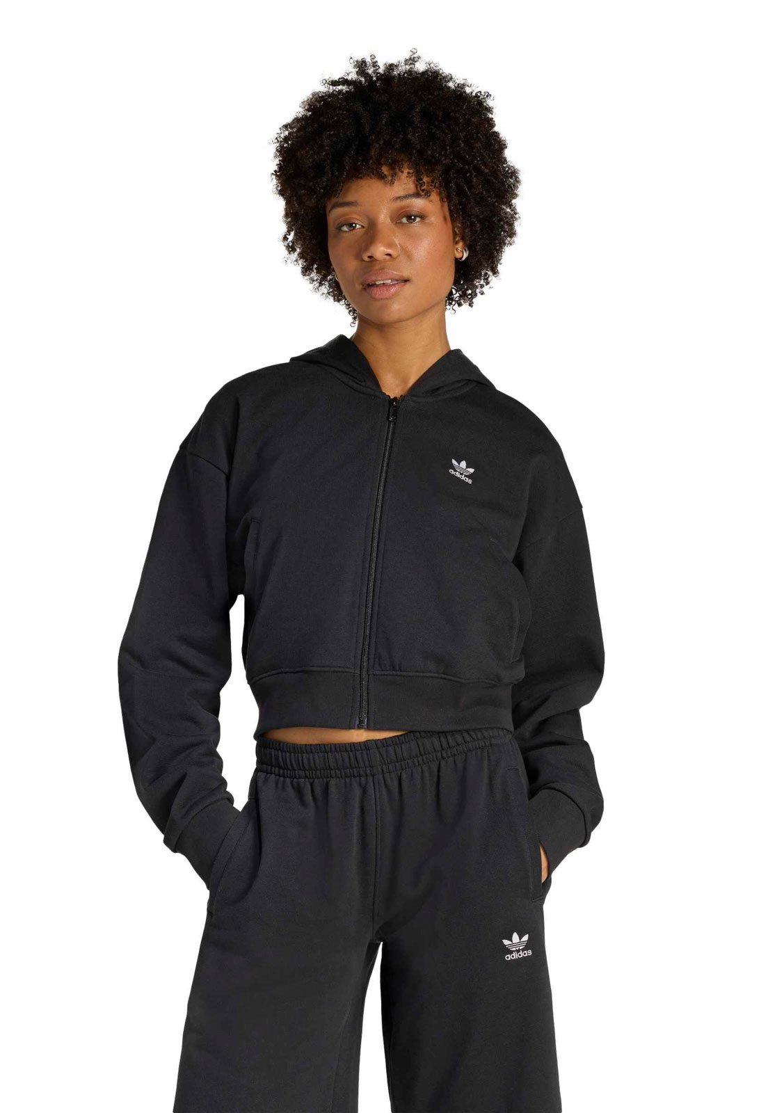 Jaqueta Feminina adidas Originals Cropped Capuz Preta