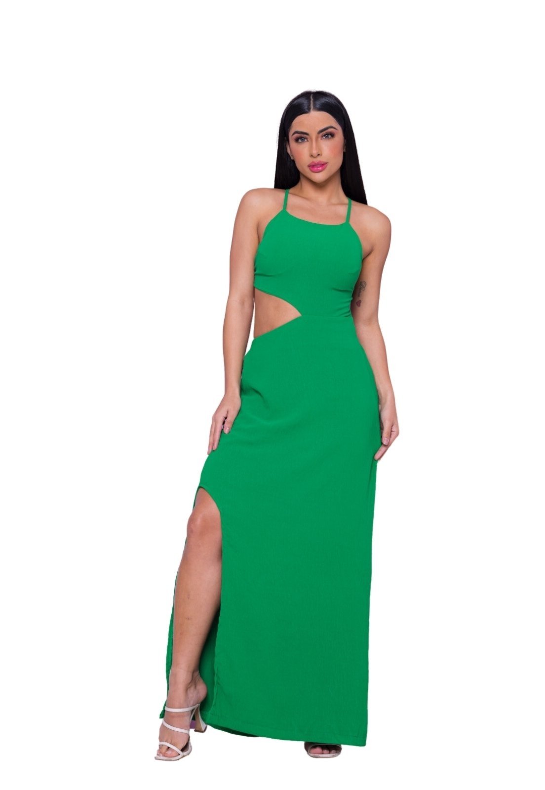 Vestido Longo Abertura Lateral Belice Viscolinho Verde