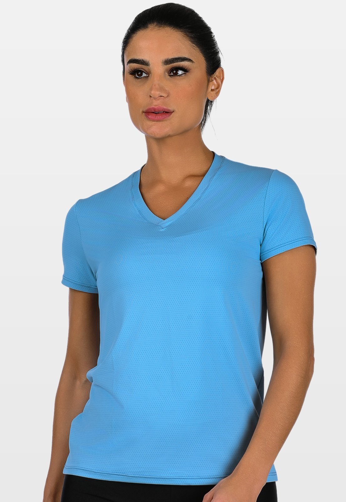 Blusa Fitness Decote V NewTrip Summer Soul Manga Curta Com Fenda Azul Clara
