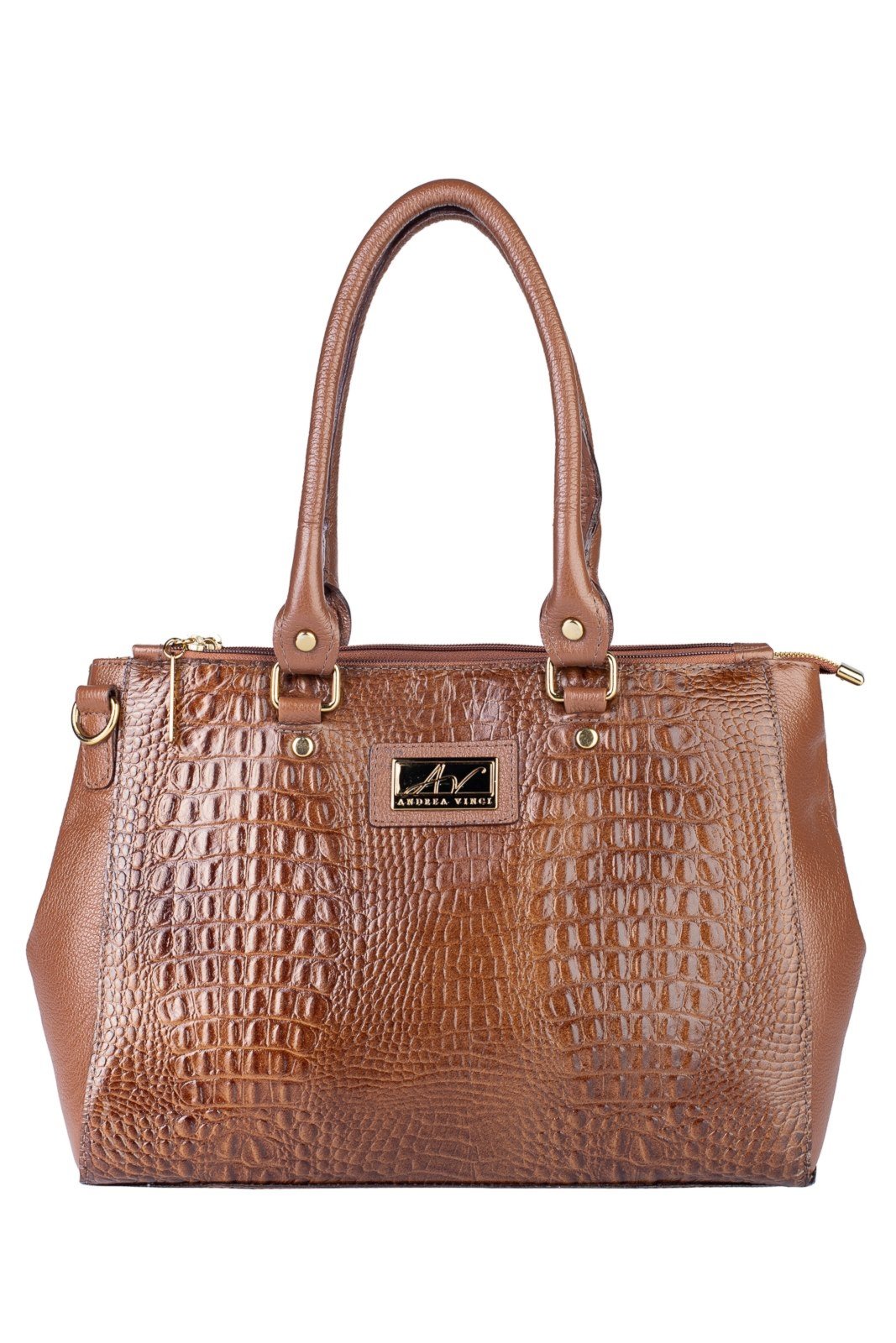 Vista 2 Bolsa de couro croco grande com divisórias Toffee - Whisky Andrea Vinci vermelho Andrea Vinci vermelho