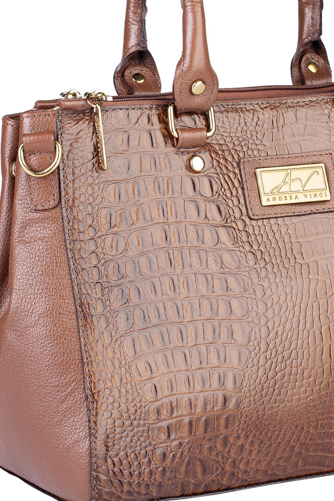 Vista 3 Bolsa de couro croco grande com divisórias Toffee - Whisky Andrea Vinci vermelho Andrea Vinci vermelho