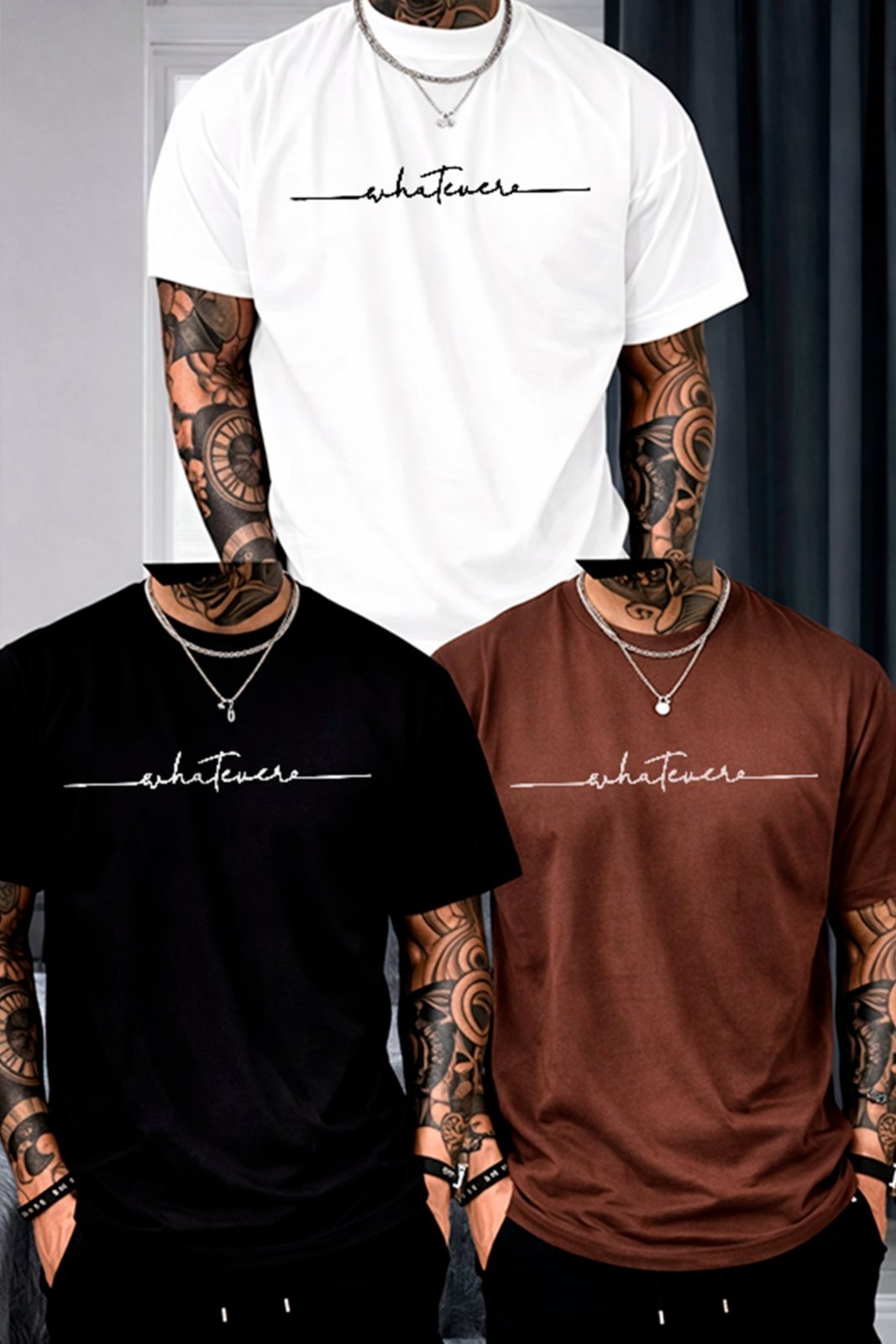 Kit 3 Camisetas Oversized Whatever Minimalista Line Art Fashion