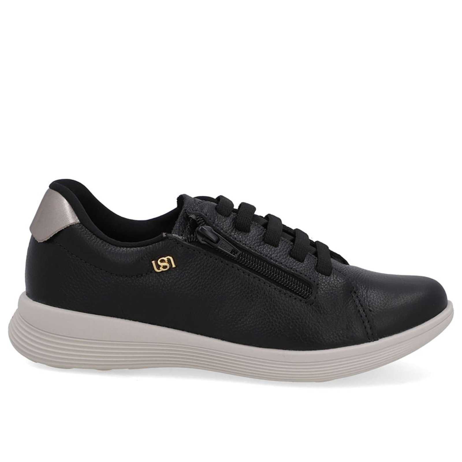 Tênis Couro Preto Zíper Lateral
