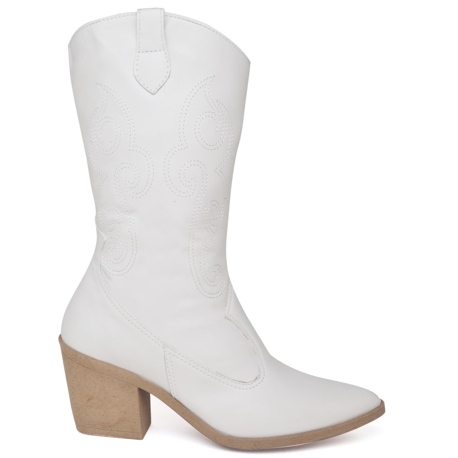 Bota Feminina Texana Western Cowtry Cano Médio Napa Off White