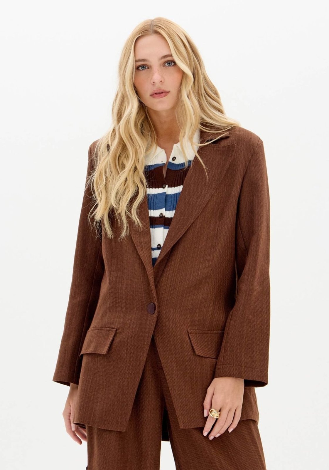 Vista 2 Blazer Regular Alongado Com Recorte Costas My Favorite Things marrom My Favorite Things marrom