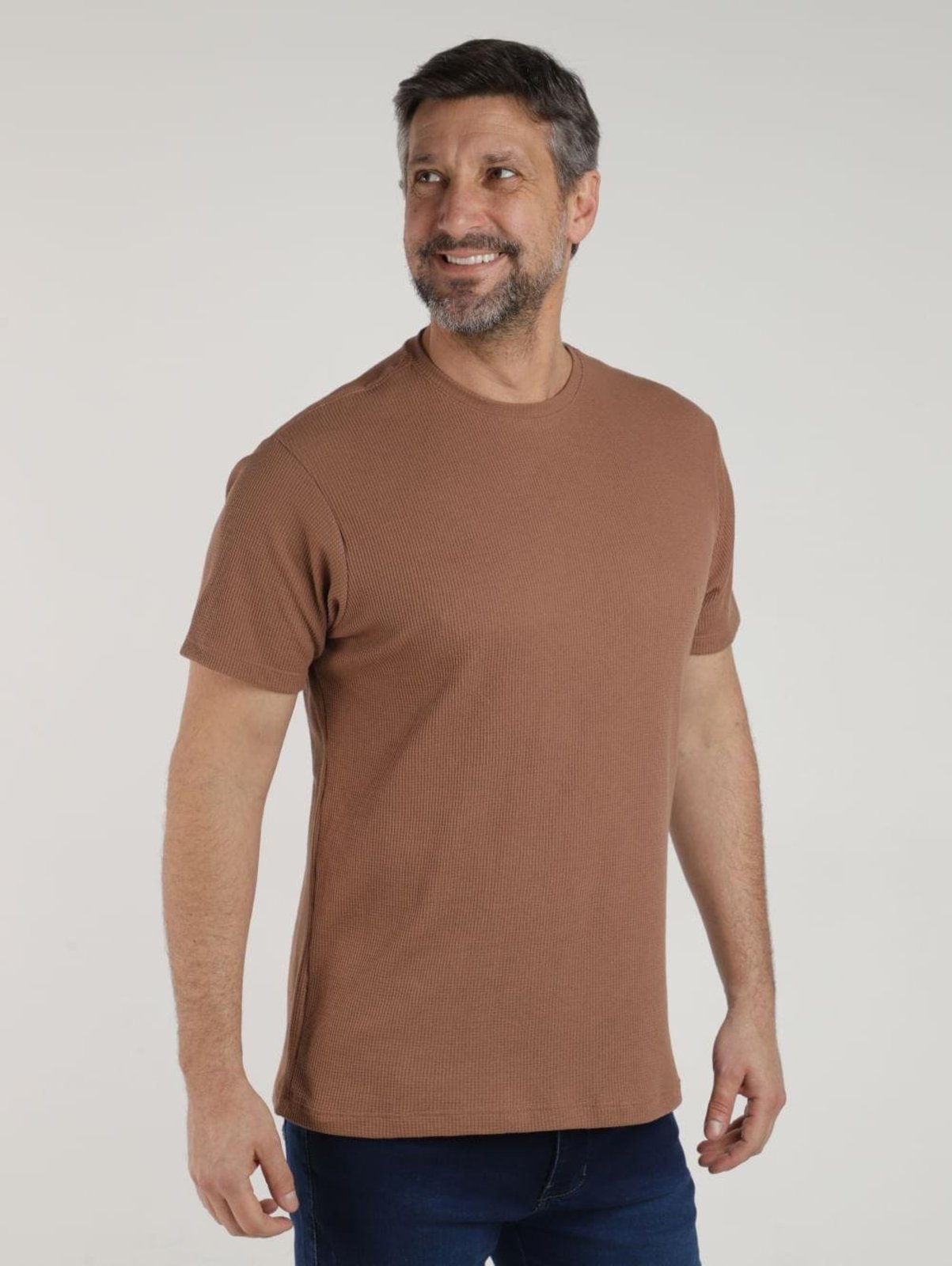 Camiseta Texturizada Manga Curta Eletrón Masculina CAQUI