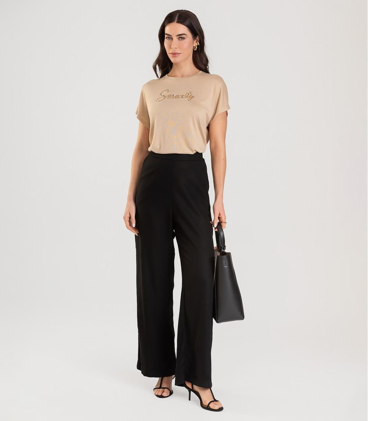 Vista 2 Calça Pantalona Feminina Dianna bege Dianna bege