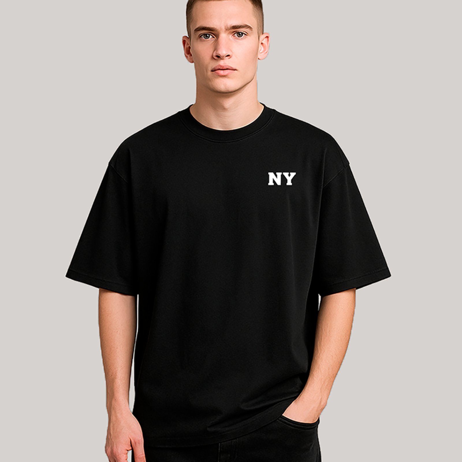 Vista 3 Camiseta Ousy Minimalista NY Oversized Unissex branco ousy branco